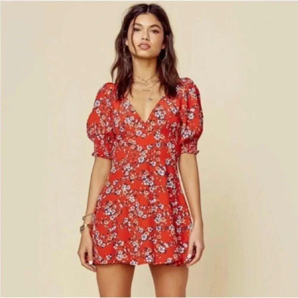 Blue Life red cherry blossom floral mini dress